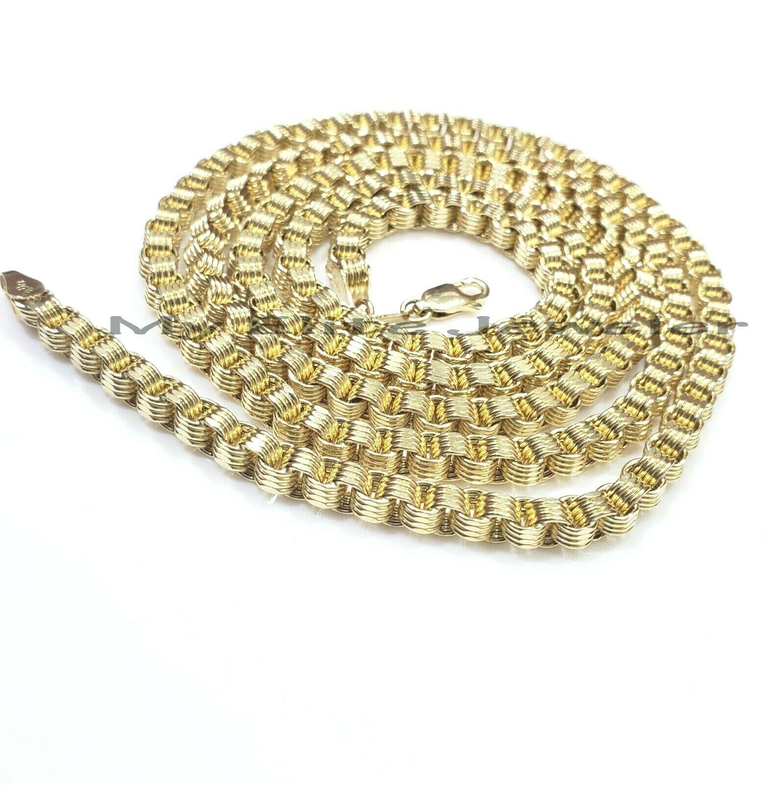 10k Gold Mens Necklace Byzantine Chain 24 Inch Lobster 4mm Male Yellow Gold REAL - Reva Jeweler