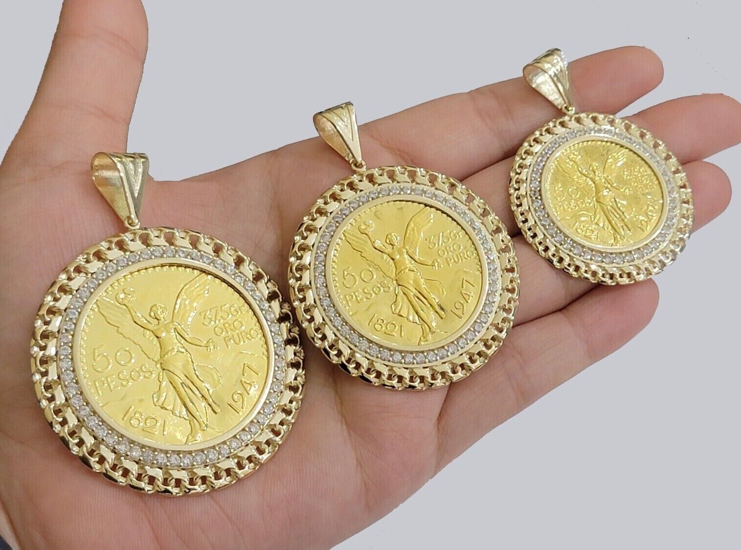 10k Gold Mexican Centenario Copy Coin Charm 50 Pesos Bezel 10kt Pendant Replica - Reva Jeweler