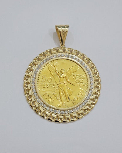 10k Gold Mexican Centenario Copy Coin Charm 50 Pesos Bezel 10kt Pendant Replica - Reva Jeweler