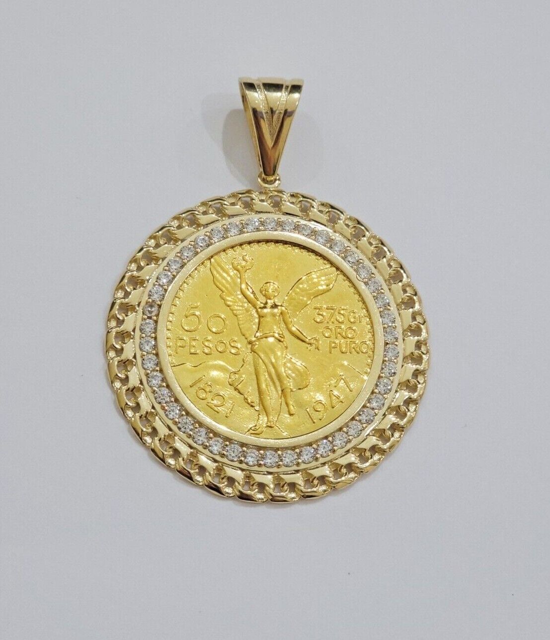 10k Gold Mexican Centenario Copy Coin Charm 50 Pesos Bezel 10kt Pendant Replica - Reva Jeweler