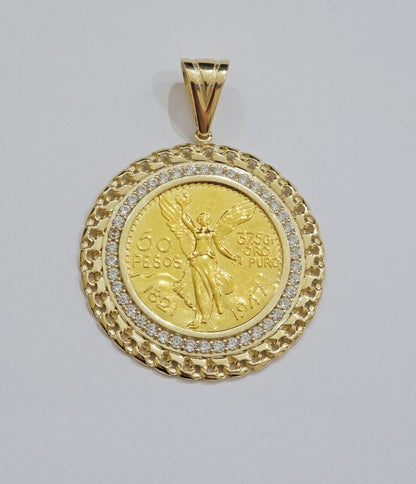 10k Gold Mexican Centenario Copy Coin Charm 50 Pesos Bezel 10kt Pendant Replica - Reva Jeweler