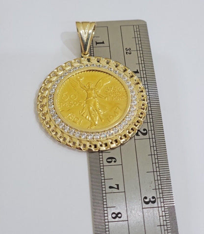 10k Gold Mexican Centenario Copy Coin Charm 50 Pesos Bezel 10kt Pendant Replica - Reva Jeweler