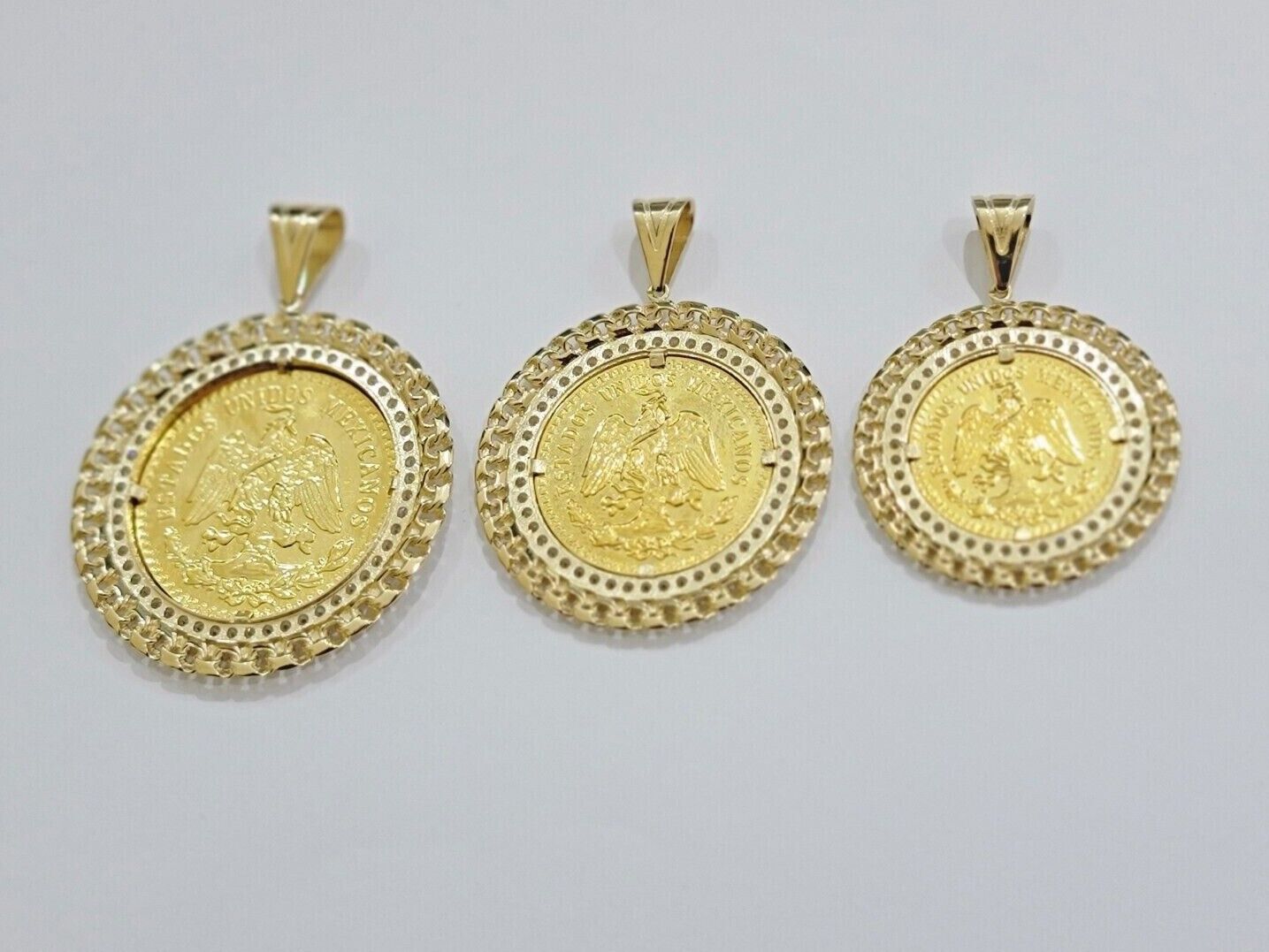 10k Gold Mexican Centenario Copy Coin Charm 50 Pesos Bezel 10kt Pendant Replica - Reva Jeweler