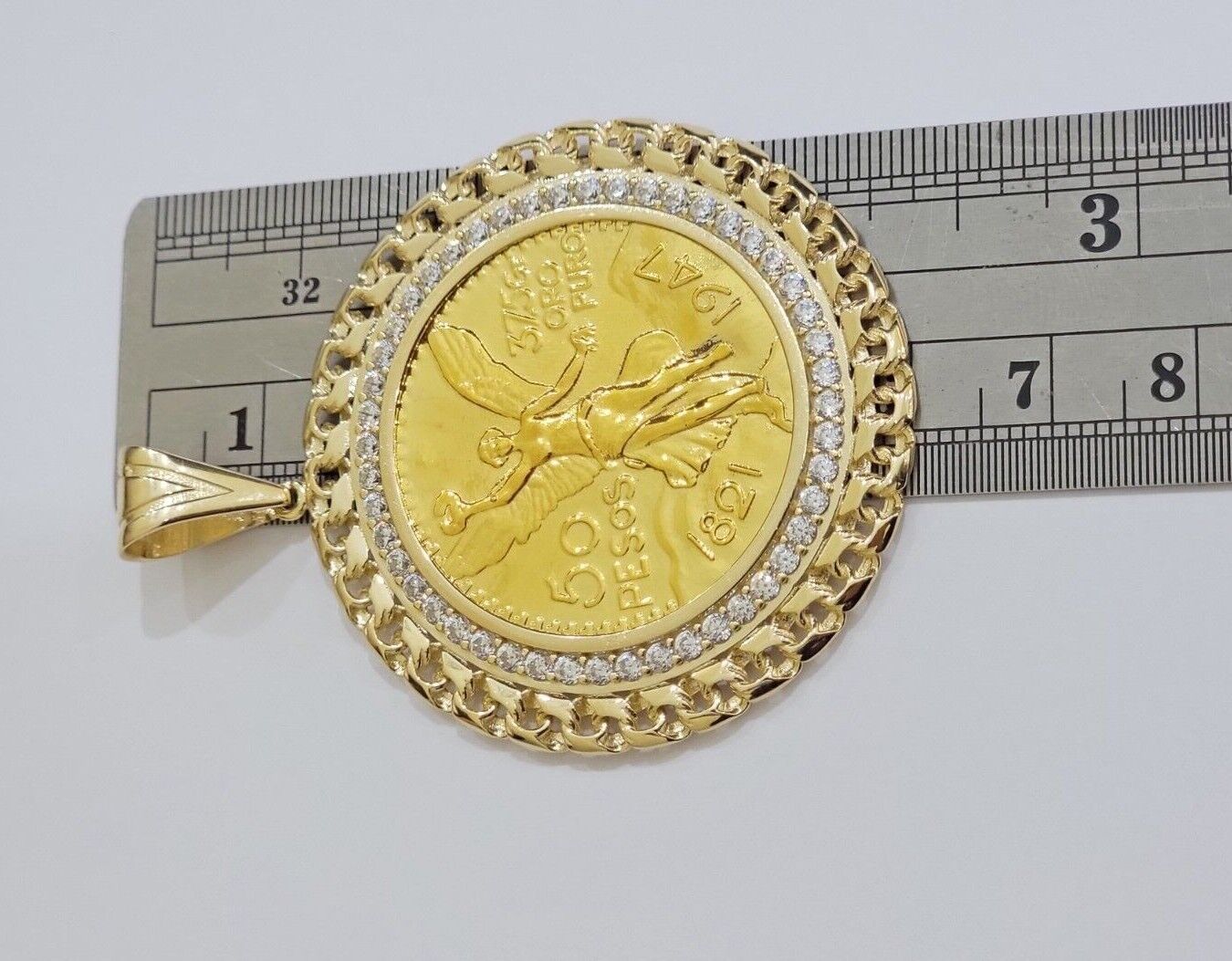 10k Gold Mexican Centenario Copy Coin Charm 50 Pesos Bezel 10kt Pendant Replica - Reva Jeweler