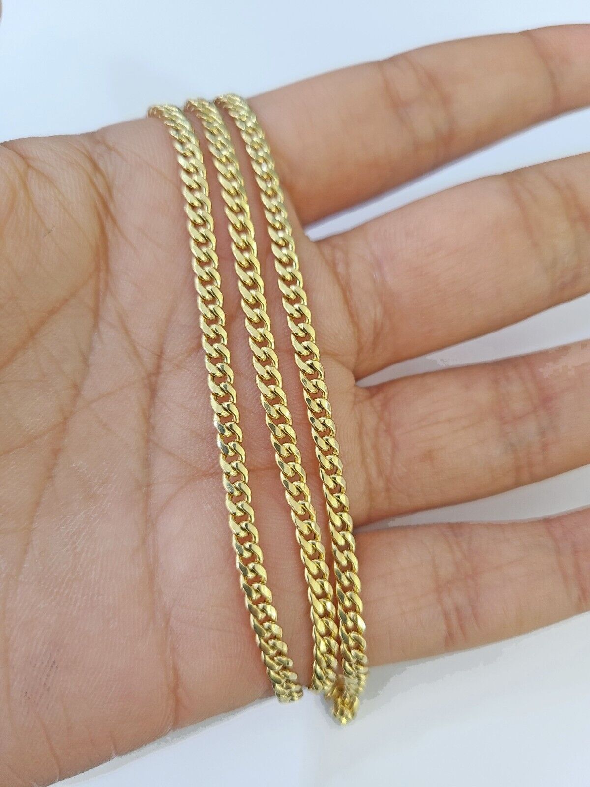 10K Gold Miami Cuban Chain 3mm Length 18" 20" 22" 24" 26" & Cross Charm SET - Reva Jeweler