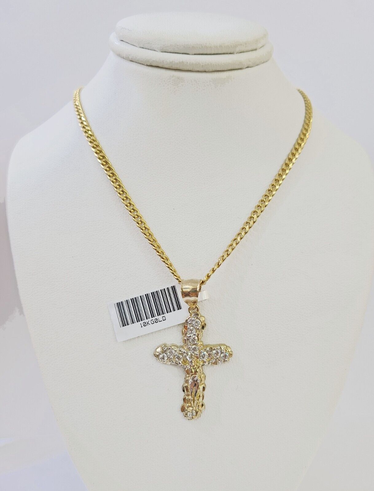 10K Gold Miami Cuban Chain 3mm Length 18" 20" 22" 24" 26" & Cross Charm SET - Reva Jeweler