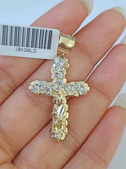 10K Gold Miami Cuban Chain 3mm Length 18" 20" 22" 24" 26" & Cross Charm SET - Reva Jeweler