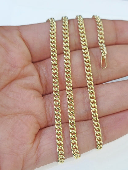 10k Gold Miami Cuban Chain & Cross Charm \ Pendent SET 3mm 20 Inches Necklace - Reva Jeweler