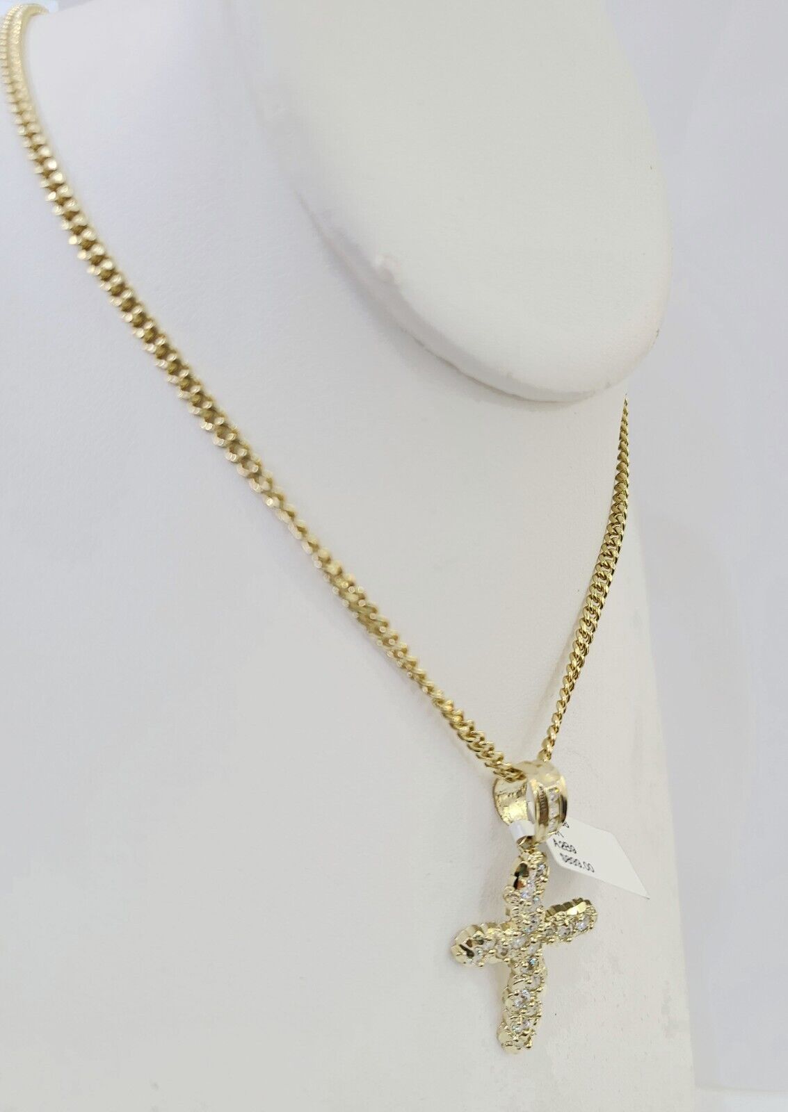 10k Gold Miami Cuban Chain & Cross Charm \ Pendent SET 3mm 20 Inches Necklace - Reva Jeweler