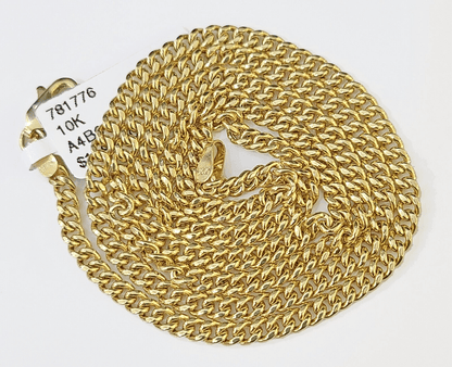 10k Gold Miami Cuban Chain & Cross Charm \ Pendent SET 3mm 20 Inches Necklace - Reva Jeweler