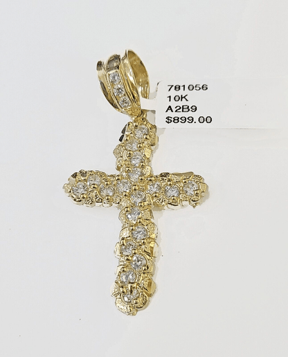 10k Gold Miami Cuban Chain & Cross Charm \ Pendent SET 3mm 20 Inches Necklace - Reva Jeweler