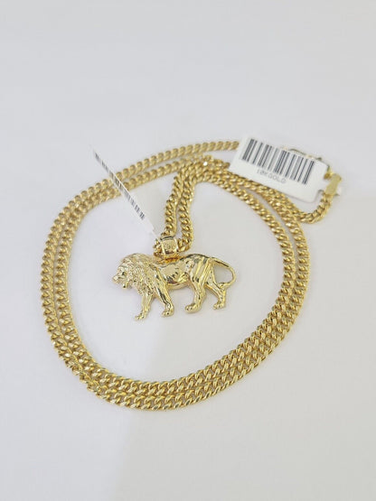 10K Gold Miami Cuban Chain Lion Charm Length 18" - 26" 2.5mm REAL Yellow - GoldenlinQ