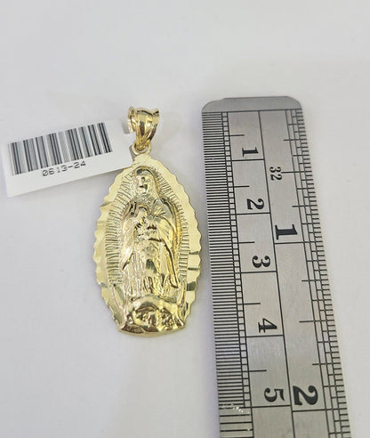 10K Gold Miami Cuban Chain Virgin Mary Charm 20" - 28" 3mm REAL Pendant - GoldenlinQ