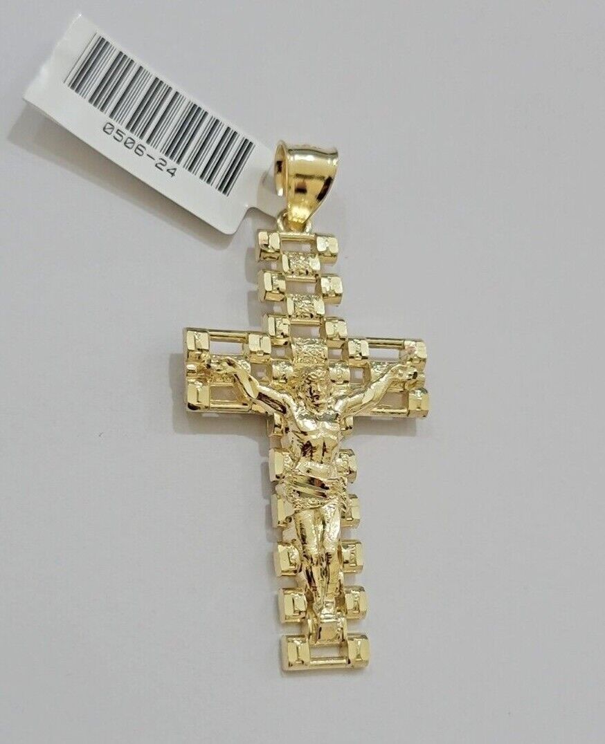 10k Gold Milano Rope Chain Jesus Cross Charm Pendant Set 18 - 24'' Inches Necklace - Reva Jeweler