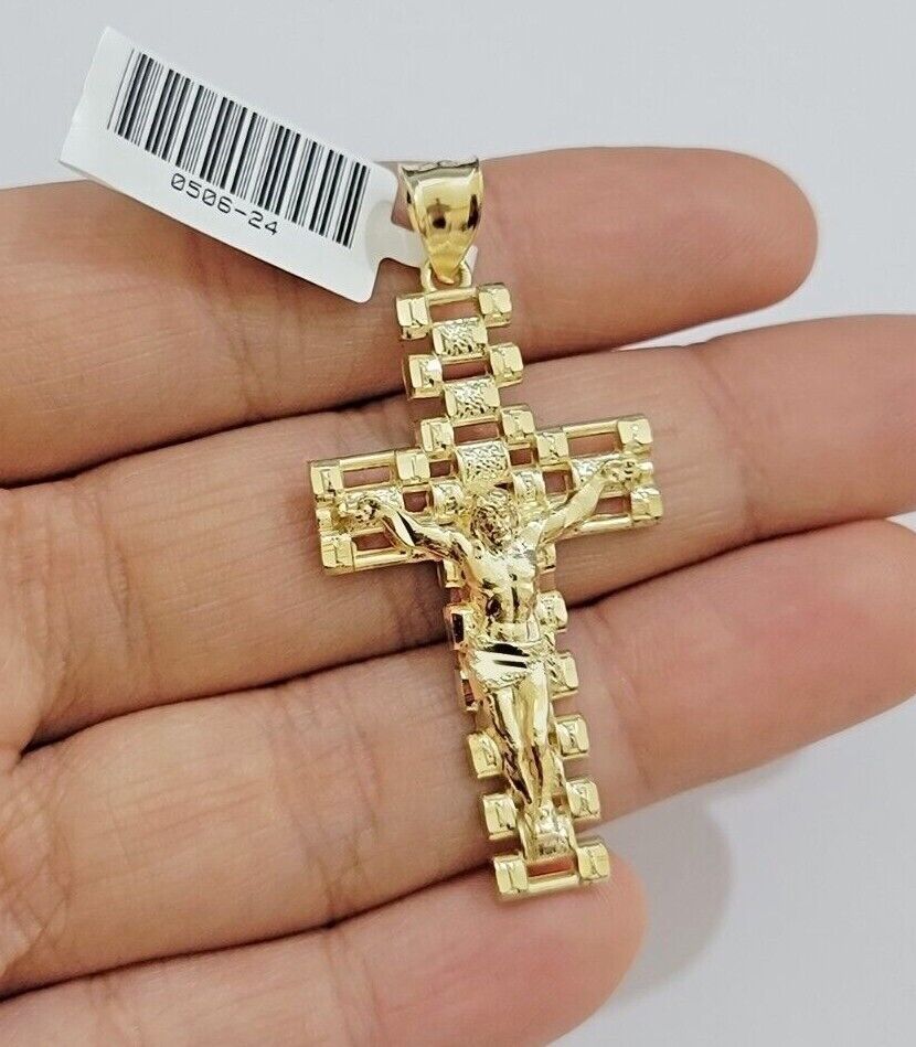 10k Gold Milano Rope Chain Jesus Cross Charm Pendant Set 18 - 24'' Inches Necklace - Reva Jeweler
