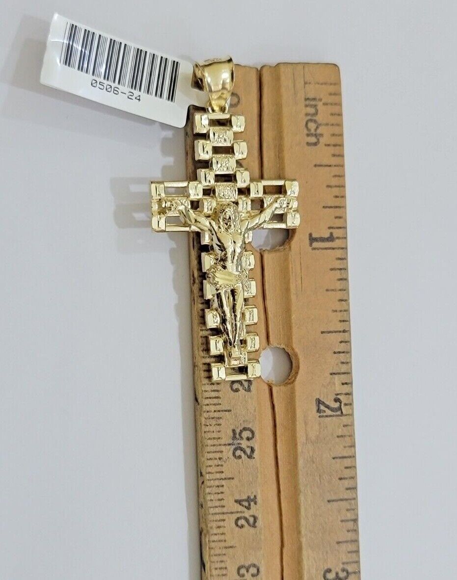10k Gold Milano Rope Chain Jesus Cross Charm Pendant Set 18 - 24'' Inches Necklace - Reva Jeweler