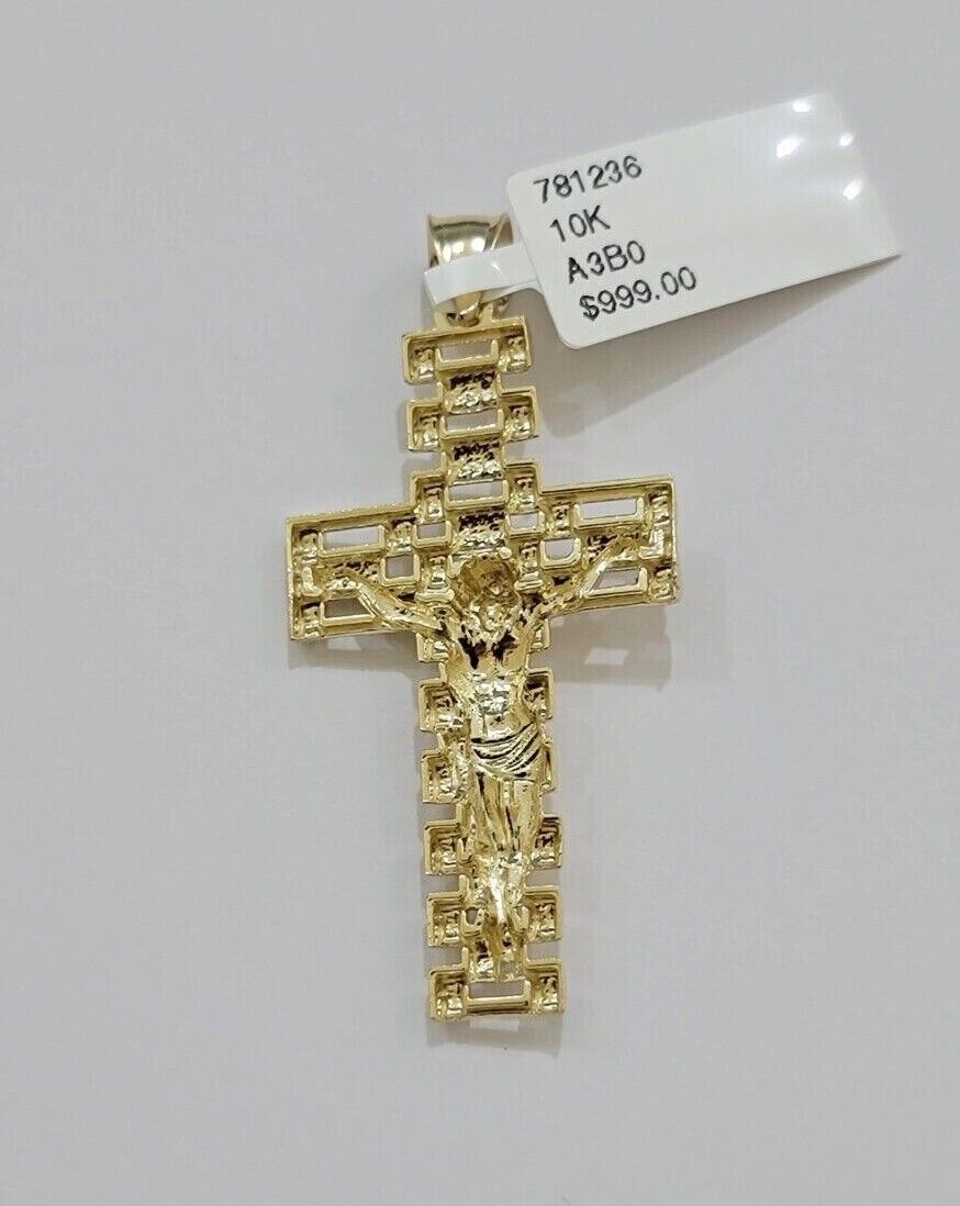10k Gold Milano Rope Chain Jesus Cross Charm Pendant Set 18 - 24'' Inches Necklace - Reva Jeweler
