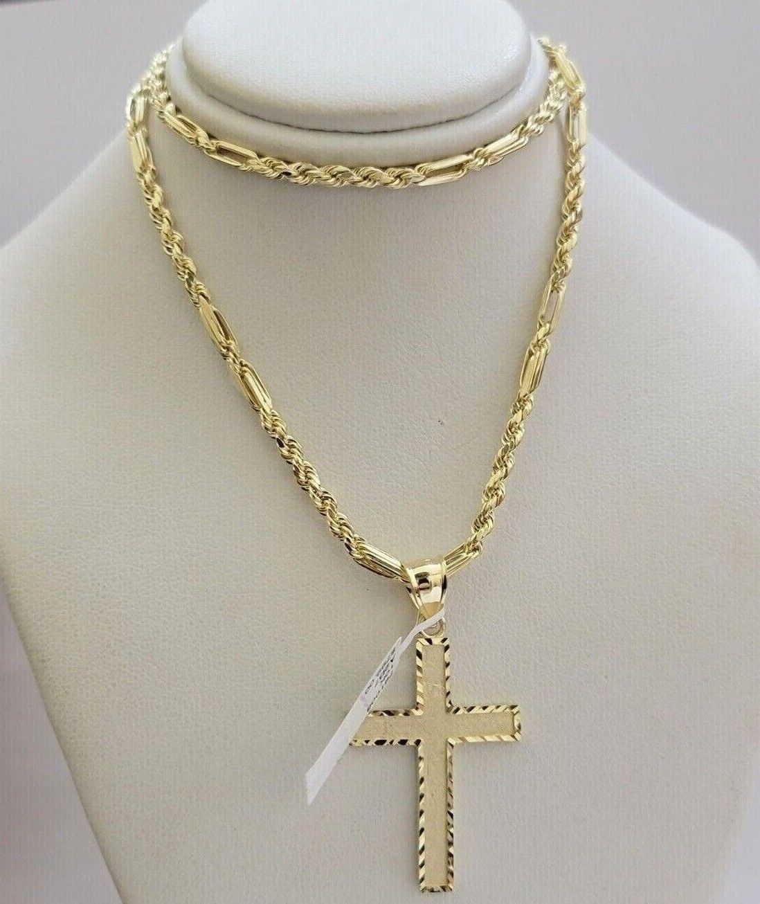 10k Gold Milano Rope Chain Plain Cross Charm Pendant Set 18 - 24'' Inches Necklace - Reva Jeweler