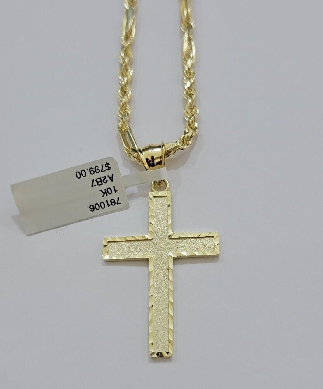 10k Gold Milano Rope Chain Plain Cross Charm Pendant Set 18 - 24'' Inches Necklace - Reva Jeweler