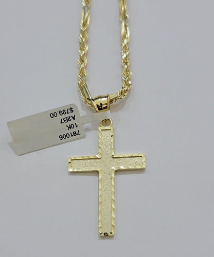 10k Gold Milano Rope Chain Plain Cross Charm Pendant Set 18 - 24'' Inches Necklace - Reva Jeweler