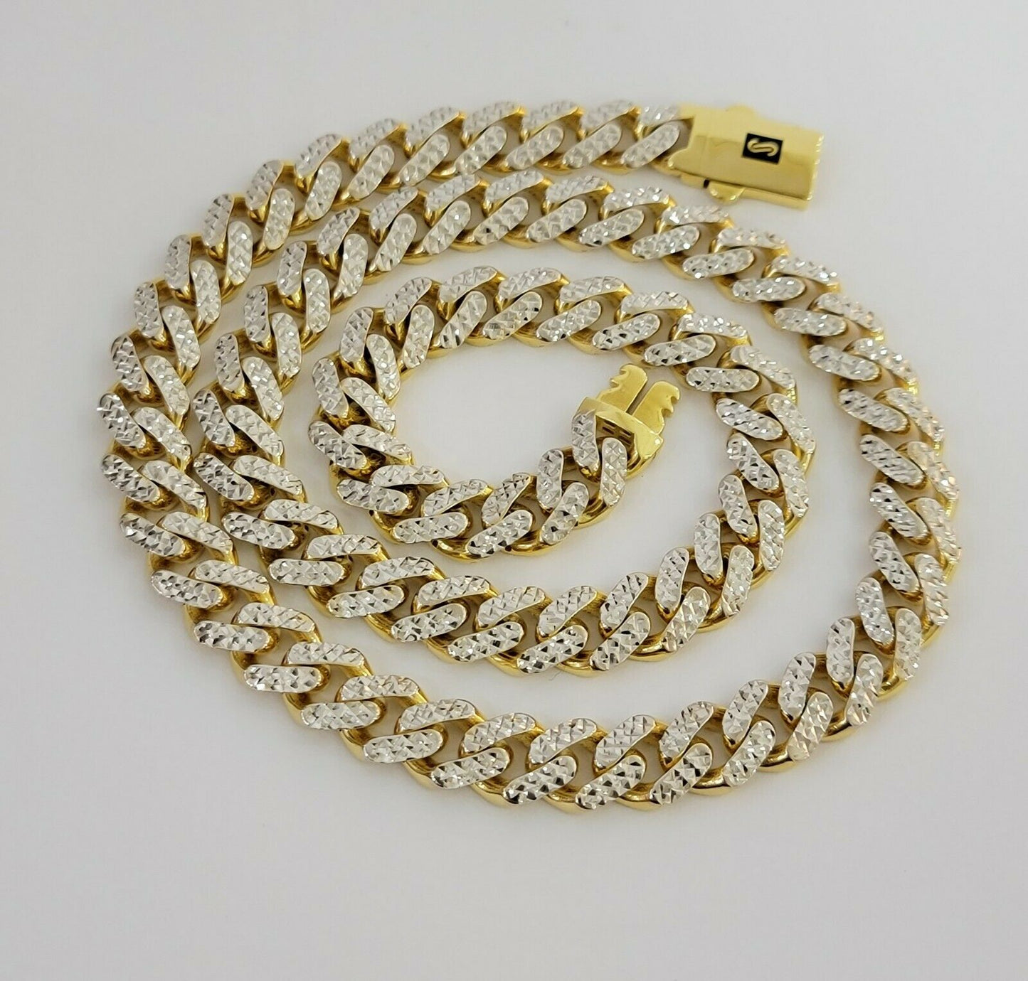 10k Gold Monaco Chain Necklace 10mm 22" Two - tone Diamond Cut REAL 10kt Gold SALE - Reva Jeweler
