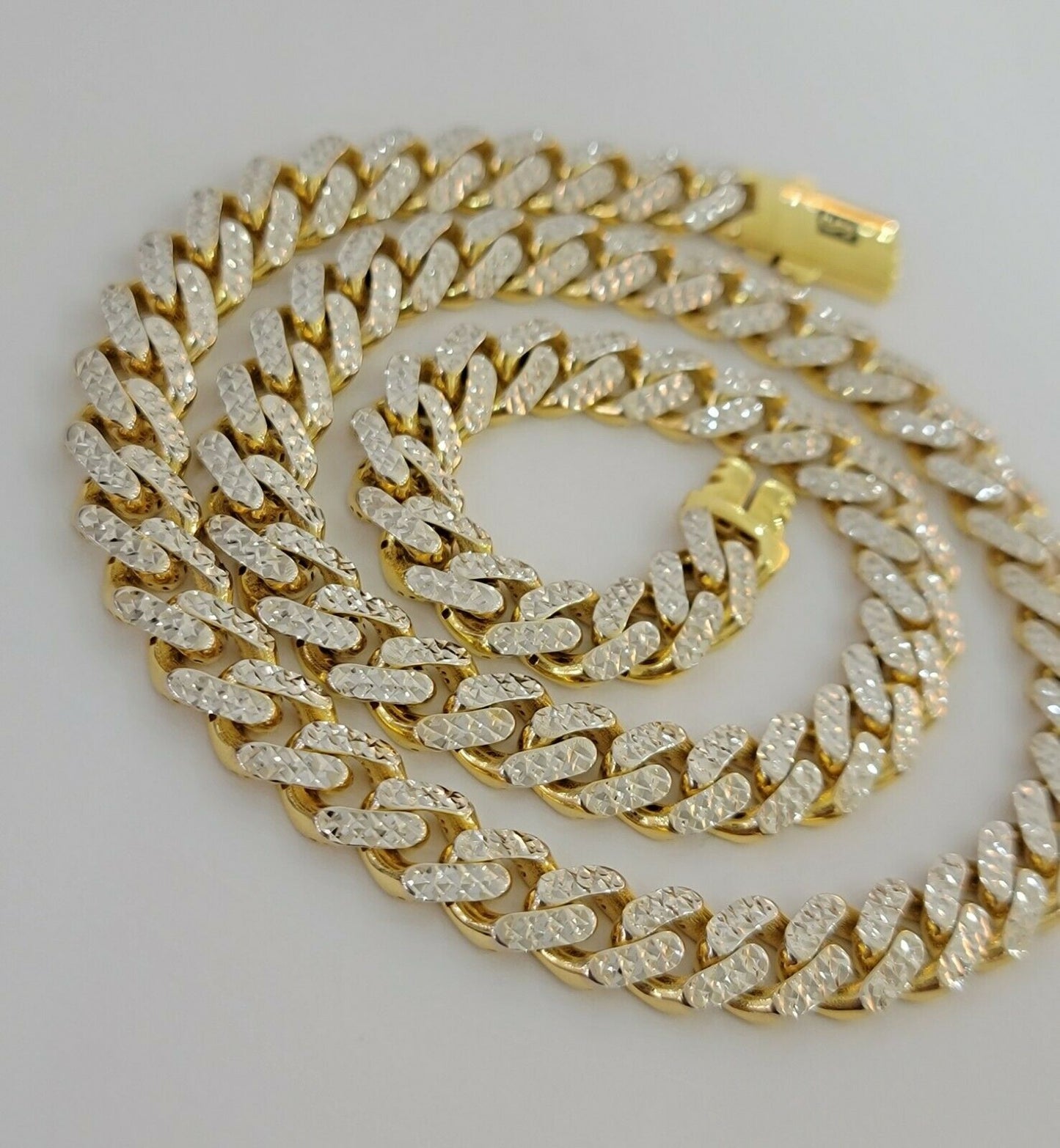 10k Gold Monaco Chain Necklace 10mm 22" Two - tone Diamond Cut REAL 10kt Gold SALE - Reva Jeweler