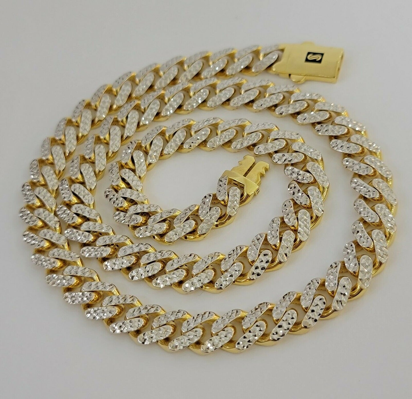 10k Gold Monaco Chain Necklace 10mm 22" Two - tone Diamond Cut REAL 10kt Gold SALE - Reva Jeweler