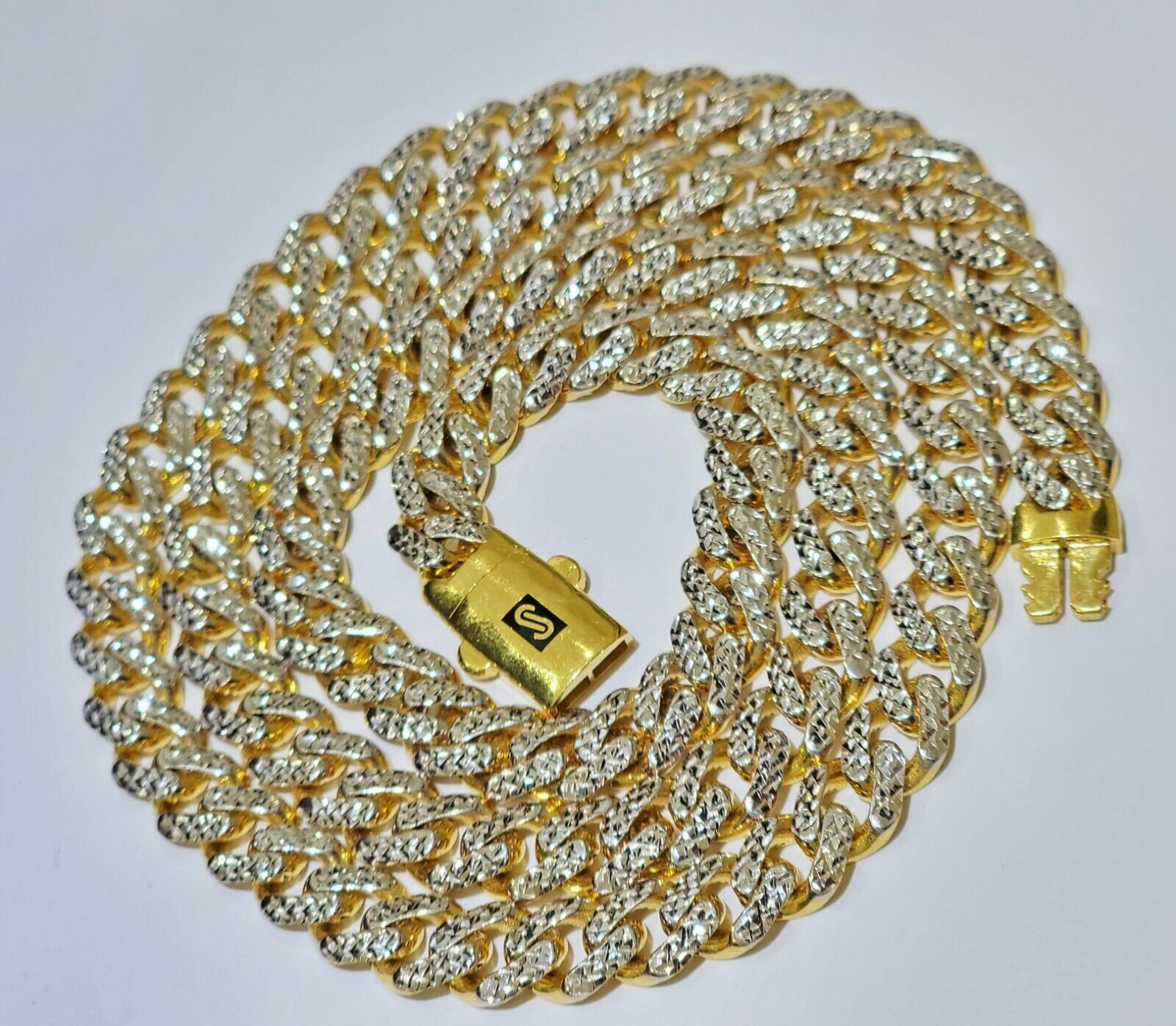 10k Gold Monaco Chain Necklace 7mm 22" Two - tone Diamond Cut REAL 10kt Gold SALE - Reva Jeweler
