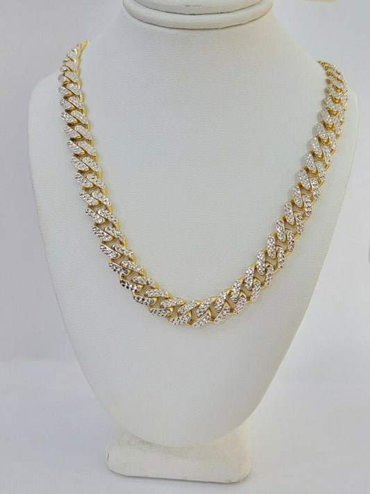 10k Gold Monaco Chain Necklace 7mm 22" Two - tone Diamond Cut REAL 10kt Gold SALE - Reva Jeweler