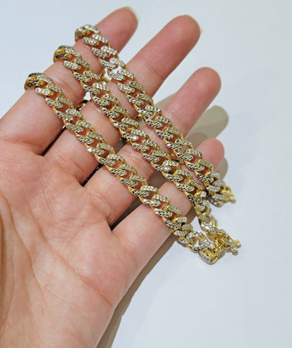 10k Gold Monaco Chain Necklace 7mm 24" Two - tone Diamond Cut REAL 10kt Gold SALE - Reva Jeweler