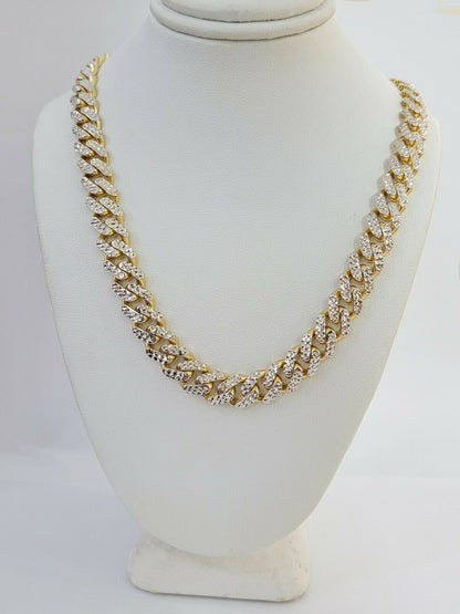 10k Gold Monaco Chain Necklace 9mm 24" Two - tone Diamond Cut REAL 10kt Gold SALE - Reva Jeweler