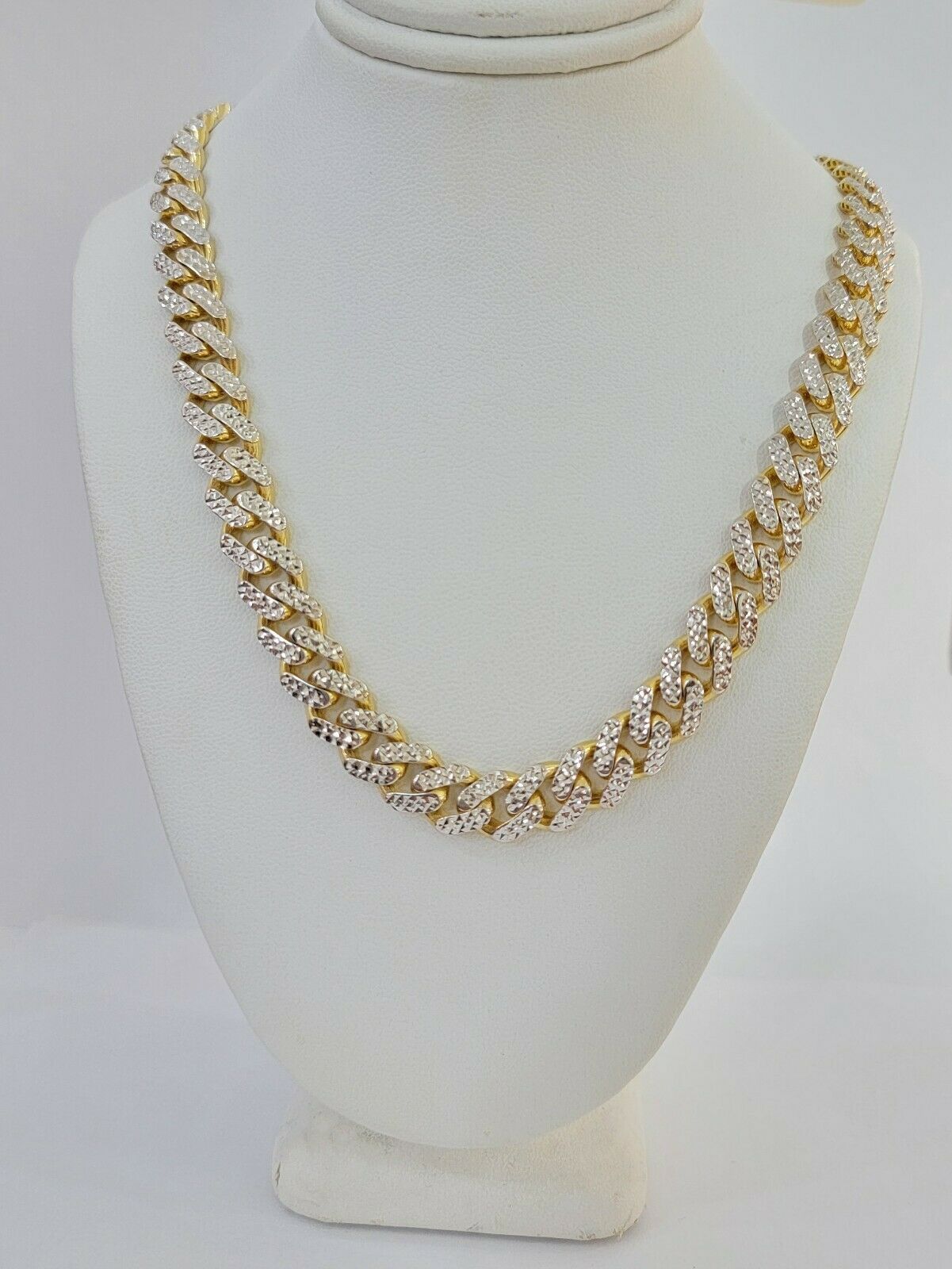 10k Gold Monaco Chain Necklace 9mm 24" Two - tone Diamond Cut REAL 10kt Gold SALE - Reva Jeweler
