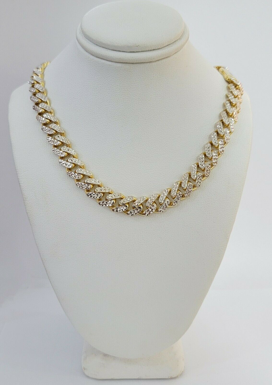10k Gold Monaco Chain Necklace 9mm 24" Two - tone Diamond Cut REAL 10kt Gold SALE - Reva Jeweler