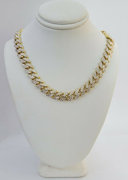 10k Gold Monaco Chain Necklace 9mm 24" Two - tone Diamond Cut REAL 10kt Gold SALE - Reva Jeweler