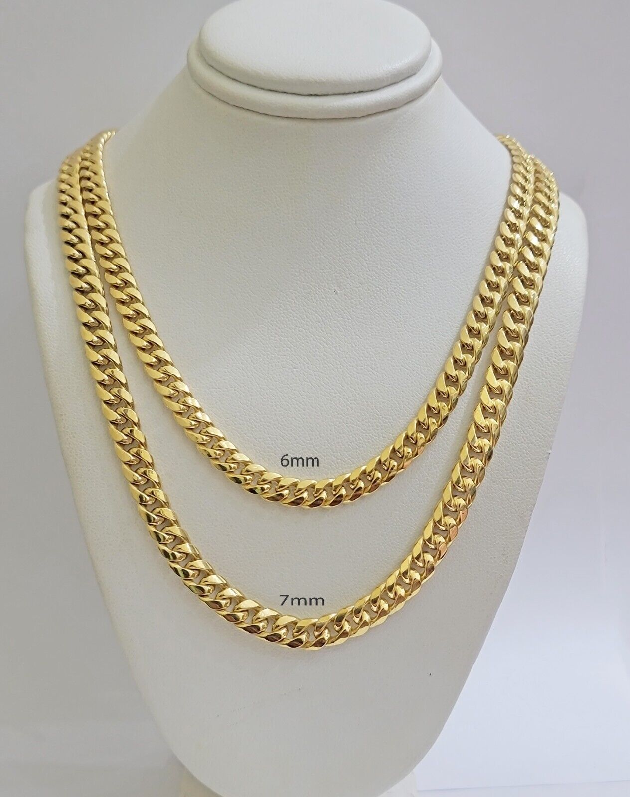 10k Gold Necklace 7mm 18 Inch Short Miami Cuban Link Chain REAL 10kt yellow Gold - Reva Jeweler