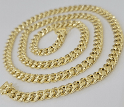 10k Gold Necklace 7mm 18 Inch Short Miami Cuban Link Chain REAL 10kt yellow Gold - Reva Jeweler