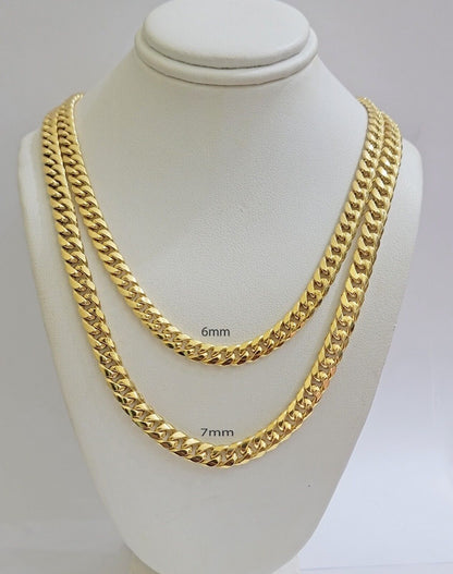 10k Gold Necklace 7mm 20 Inch Miami Cuban Link Chain REAL 10kt yellow Gold Men's - Reva Jeweler