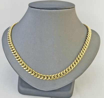 10k Gold Necklace 7mm 20 Inch Miami Cuban Link Chain REAL 10kt yellow Gold Men's - Reva Jeweler