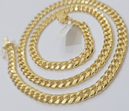 10k Gold Necklace 7mm 22 Inch Miami Cuban Link Chain REAL 10kt yellow Gold Men's - Reva Jeweler