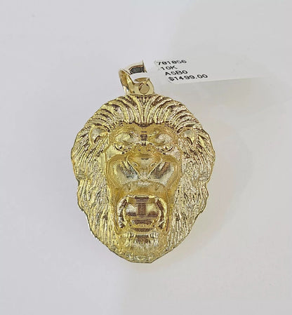10k Gold Necklace & Lion charm Pendant REAL 10kt Men's Byzantine Chain Charm SET - Reva Jeweler