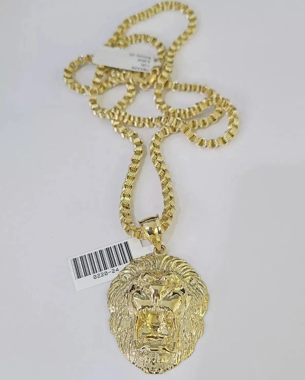 10k Gold Necklace & Lion charm Pendant REAL 10kt Men's Byzantine Chain Charm SET - Reva Jeweler