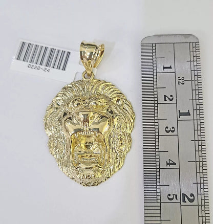 10k Gold Necklace & Lion charm Pendant REAL 10kt Men's Byzantine Chain Charm SET - Reva Jeweler