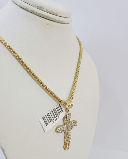 10K Gold Palm Chain 2.5mm Length 18" 20" 22" 24" 26" 28" 30" & Cross Charm - Reva Jeweler