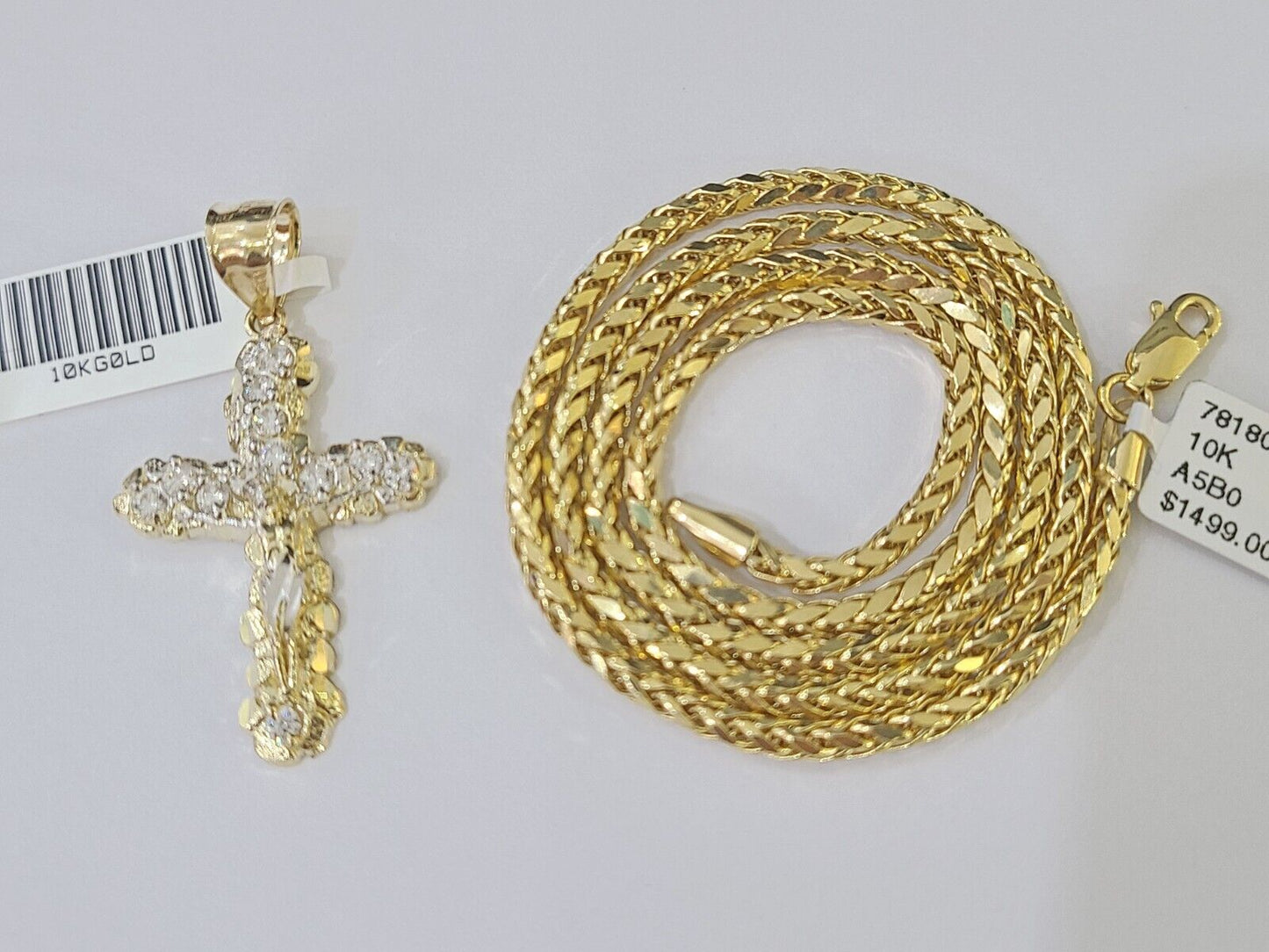 10K Gold Palm Chain 2.5mm Length 18" 20" 22" 24" 26" 28" 30" & Cross Charm - Reva Jeweler