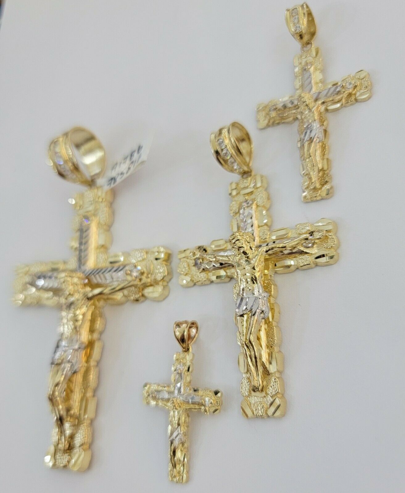 10k Gold Pendant charm Jesus cross crucifix 4" 3" 2" 1.5" Men women Real 10kt - Reva Jeweler