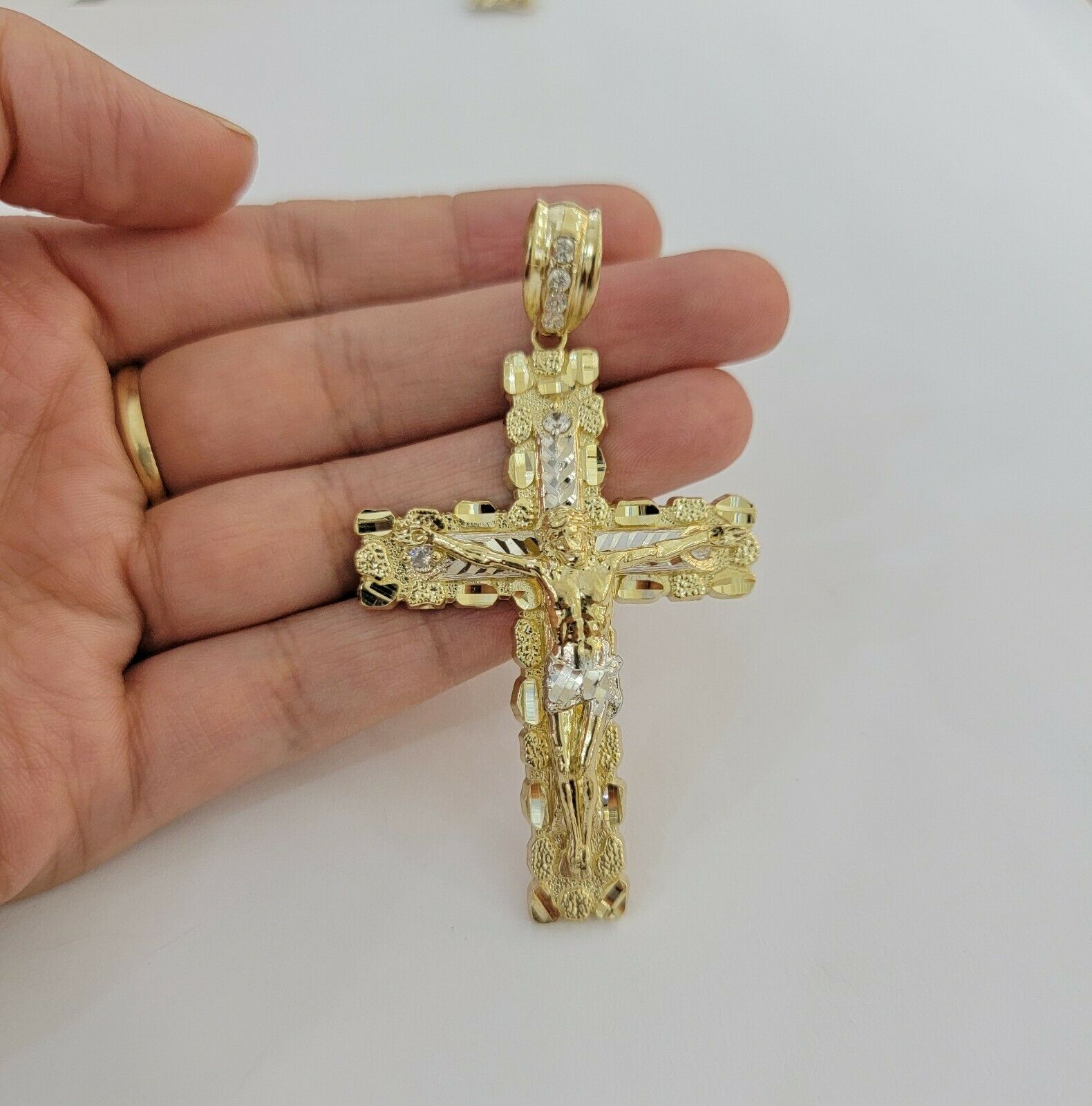10k Gold Pendant charm Jesus cross crucifix 4" 3" 2" 1.5" Men women Real 10kt - Reva Jeweler