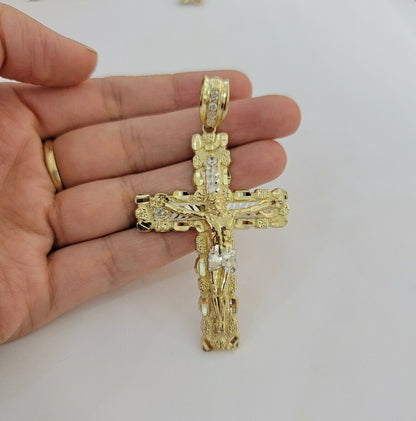10k Gold Pendant charm Jesus cross crucifix 4" 3" 2" 1.5" Men women Real 10kt - Reva Jeweler