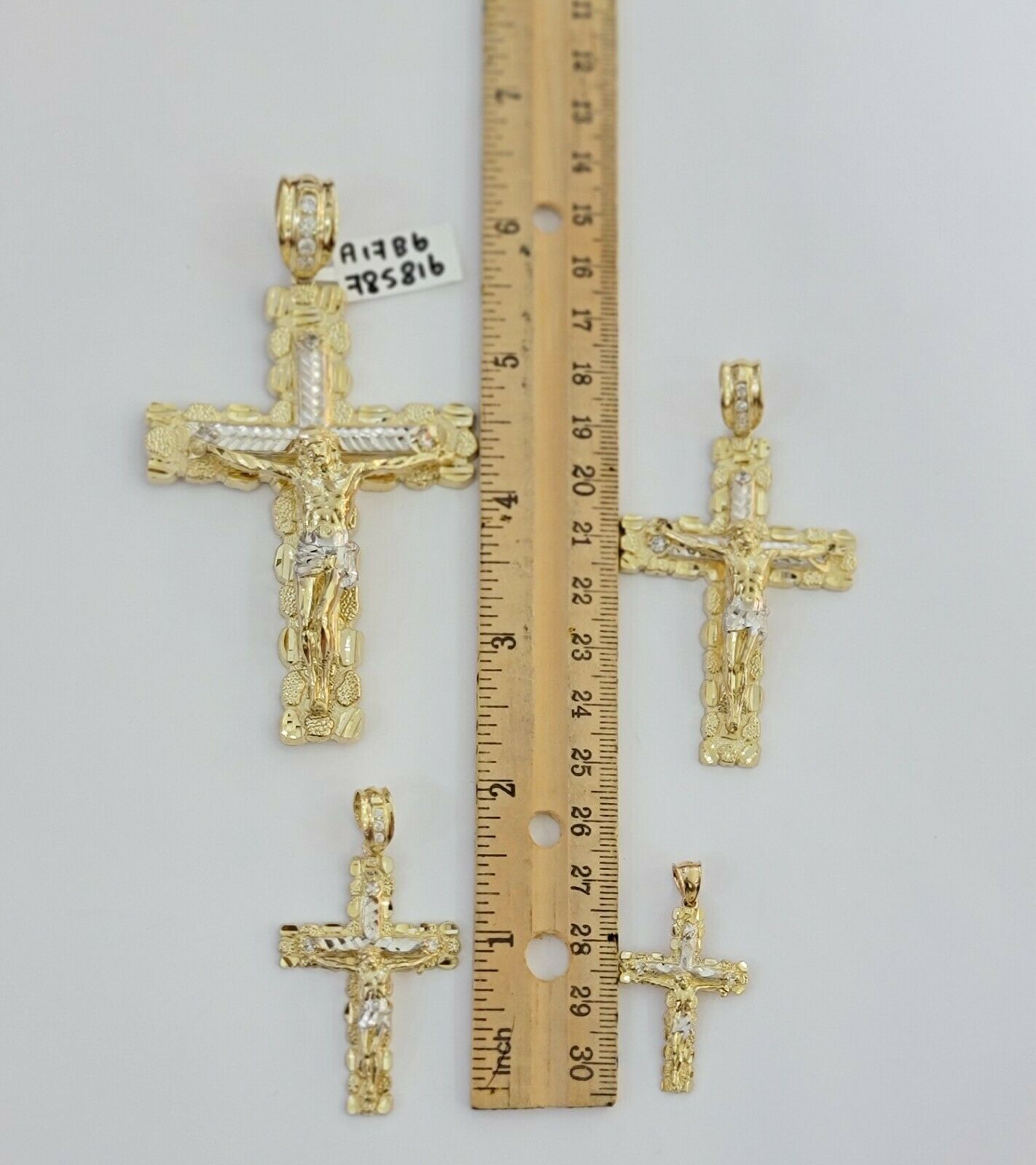 10k Gold Pendant charm Jesus cross crucifix 4" 3" 2" 1.5" Men women Real 10kt - Reva Jeweler