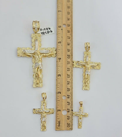 10k Gold Pendant charm Jesus cross crucifix 4" 3" 2" 1.5" Men women Real 10kt - Reva Jeweler