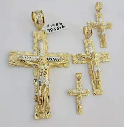 10k Gold Pendant charm Jesus cross crucifix 4" 3" 2" 1.5" Men women Real 10kt - Reva Jeweler